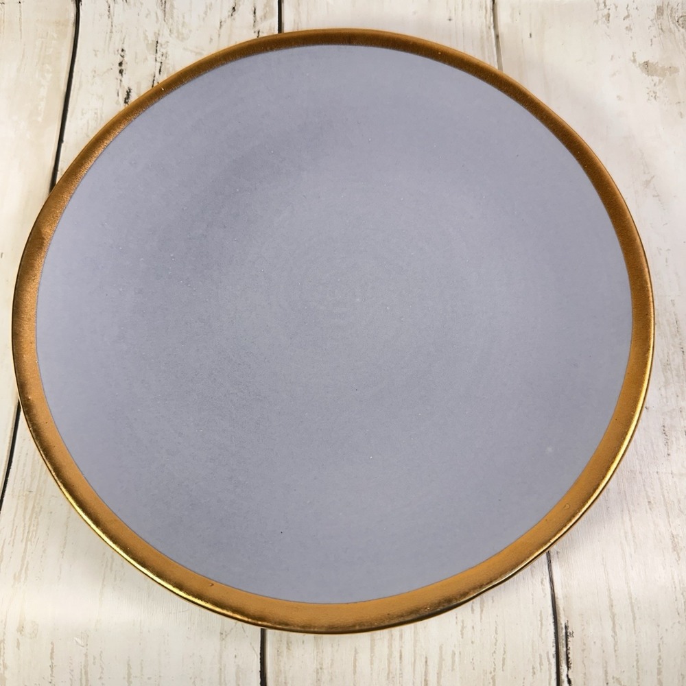 Crate & Barrel Salad‎ Luncheon Plate Addison Gray Gold Rim Boho Glam Casual - Picture 10 of 16